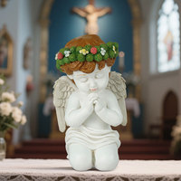 Figurine d'ange en résine Art Déco avec couronne de fleurs, sculpture décorative pour la maison, idéale pour les enfants/adolescents, pour un anniversaire