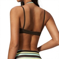 Sport Bra Wanita 2 in 1 Warna Blok Halter Neck Multi Strap Fitness Custom OEM Yoga Bra Pakaian Gym Pakaian Olahraga