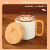 Mug en acier inoxydable 304 de 400 ml avec poignée en bois, tasse à café portable au design minimaliste moderne pour le camping en plein air