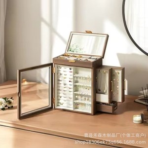Solid Wood Jewelry <b>Box</b> Storage With Lock Rectangle Multipurpose Jewelry Organizer - Product Image 3