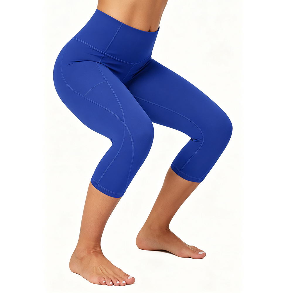OEM ODM Custom Logo Women Capri Yoga Leggings High Waist Side Phone Pocket 4 Way Stretch Wholesale Gym Workout Capri Pants