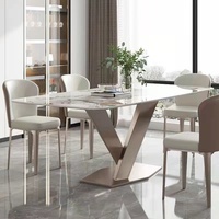 WESOME Mobilier de maison moderne Table et chaises de salle à manger de cuisine Table à manger rectangulaire en pierre frittée