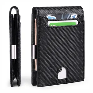 Carteira RFID de reparo de fibra de carbono ultrafina e multifuncional para homens, bolso frontal fino, carteira de cartão de crédito