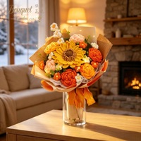 Bouquet de roses et lotus artificiels au crochet, faits main, doux, longue durée, réalistes, classiques, pour la fête des Mères, Noël, haute simulation