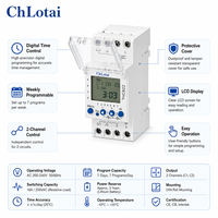 ChLotai THC822 Saklar Waktu Digital 2 Kanal 240V 16A Din Rail Timer Terprogram dengan Layar LCD untuk Lampu Jalan dan Pompa