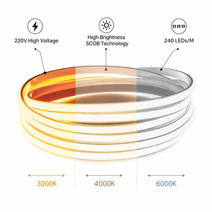 ไฟแถบ LED COB 220V 240 LEDs/เมตร 3000K 4000K 6000K CCT ปรับความสว่างได้ ไม่ต้องใช้ไดรเวอร์ ตัดได้ตามต้องการ สำหรับตู้ครัว ห้องนั่งเล่น - Product Image 1