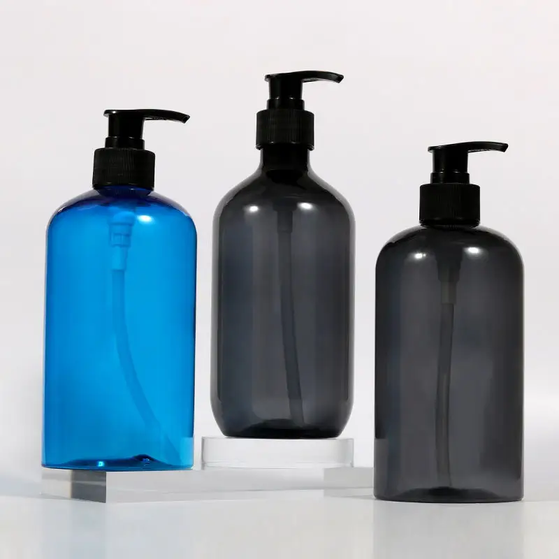 Großhandel 500ml blau grau Kunststoff gepresste runde Schulter Körper wäsche Shampoo Hände desinfektion flaschen
