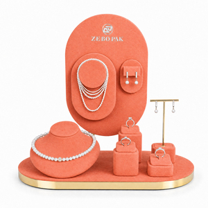 Zebopak Coral Orange Velvet Jewelry Display Stand Set for Retail Store <b>Necklace</b> Bust <b>Ring</b> Earring T Bar Manufacturer - Product Image 2