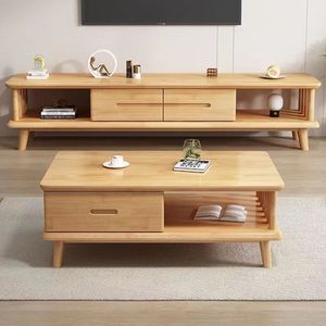 Solid Wood <b>Coffee</b> <b>Table</b> And Tv Cabinet Combination Living Room Storage Furniture Set Natural Wood Color - Product Image 1