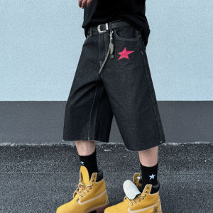 Homens de alta Qualidade Afligido Denim Shorts Vintage Streetwear <span class=keywords><strong>Jeans</strong></span> Baggy com Pintura Respingos Lados Bolsos Curtos - Product Image 1