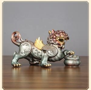 Latón macizo Pi Yao riqueza talismán escultura Fengshui Pixiu estatua decoración del hogar ornamento con lingotes cuenco del tesoro - Product Image 3