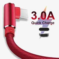 Vente en gros 1 2 3m 90 degrés en nylon tressé charge rapide données type C câble Micro USB C pour Samsung câble de charge rapide pour iPhone