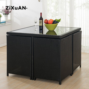 Meubles d'extérieur de haute qualité, imperméables, blancs, 4 ensembles de tables et chaises en rotin avec tiroir - Product Image 4