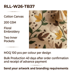 Womens Cotton Canvas Tote Bag 200 GSM Floral Embroidery Two Inner Pockets Custom Logo Wholesale - Product Image 6