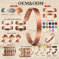 Pulsera de Cobre Puro Magnética para Terapia Magnética, Diseño de Cadena de Tres Hileras, Estilo Vintage, Venta al por Mayor, Personalizable, En Stock