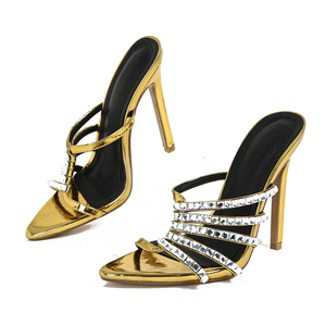 Newshow Socialite Style New Golden Rhinestone Pointed High Heel Sandals <b>slippers</b> 35-42 Size - Product Image 1