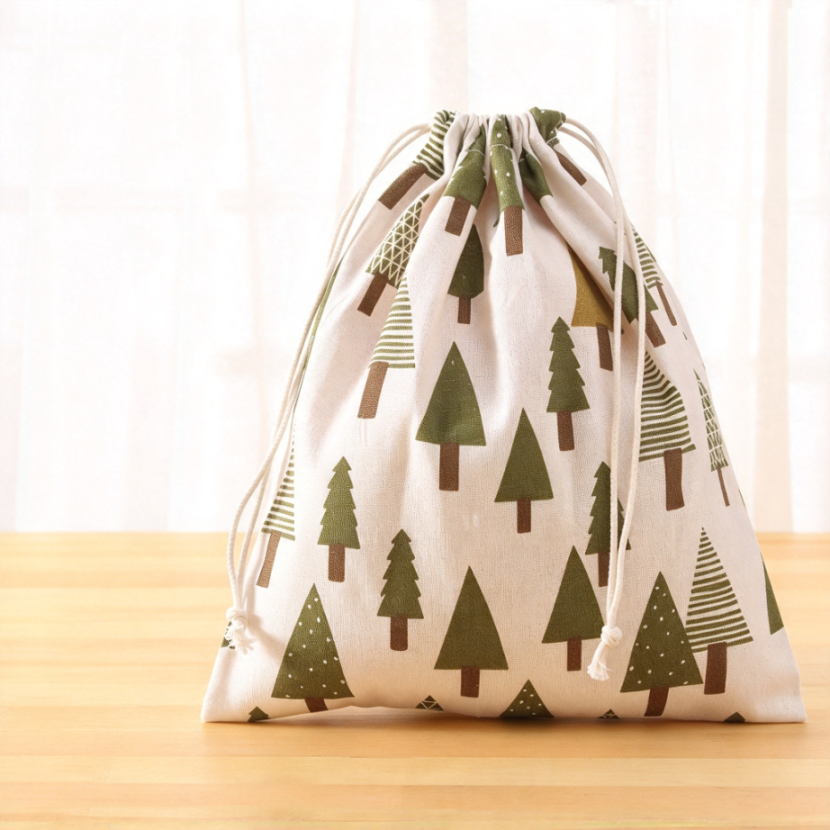 Printed Canvas Drawstring Storage Bag Foldable Cotton Linen Pouch for ...