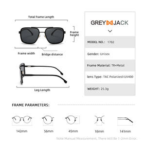 Lunettes de soleil carrées Greyjack, monture en métal noir TR, verres TAC, protection UV400, lunettes de soleil unisexes tendance - Product Image 5