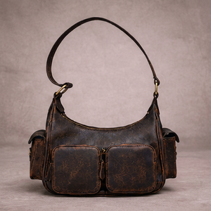 Sac à bandoulière vintage en cuir véritable marron pour femme, style bohème, automne, sac à main hobo multi-poches |   Porte-monnaie rétro tendance avec fermeture éclair OEM - Product Image 1