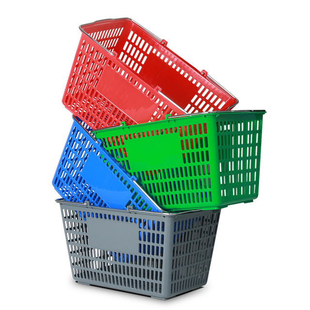 Wholesale Supermarket Shopping Basket in Red Blue Green Plastic Materials