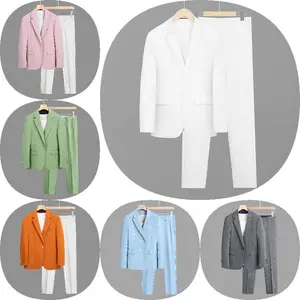 Nova Moda Tecido Alta Waisted Tailored Mulheres Wide Leg Pants Suit Two Piece Sets para o Trabalho