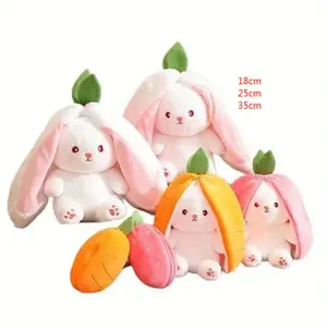 Easter Bunny Plush Reversible Strawberry Carrot Rabbit with Zipper
