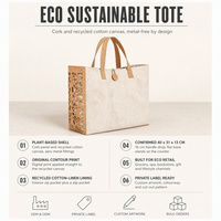 Sac fourre-tout en toile de coton recyclé et liège écologique 3470, imprimé numérique, découpé au laser, sac à main pour femme, vente en gros