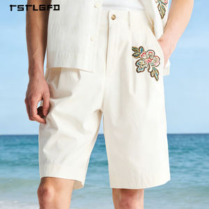 Pantalones Cortos Casuales para Hombre, Cintura Media, Doble Pliegue, Largura hasta la Rodilla, Tela Satén, Estilo Uniforme de Oficina - Product Image 2