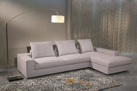 Canapé d'angle moderne en cuir/tissu performant de haute qualité pour salon de villa, gris clair, confortable avec accoudoirs