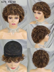 Letsfly 17$ Cheap Fringe <b>Pixie</b> Curly Bangs <b>Wig</b> Machined Made 100% Human Hair <b>Wigs</b> Brazilian Hair Wholesale for Black Woman - Product Image 5