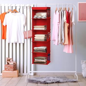 5 <b>Shelf</b> Hanging Closet Organizer Red Fabric Multifunctional Behind Doors On Walls Clothing Storage - Product Image 5