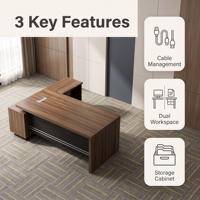 Escritorio ejecutivo moderno en forma de L de melamina y madera con mesa auxiliar para muebles de oficina de empresa