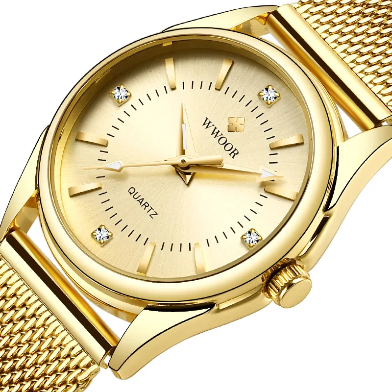 supplier watch Gold stainless steel mesh bracelet waterproof quartz women wristwatch WWOOR 8852