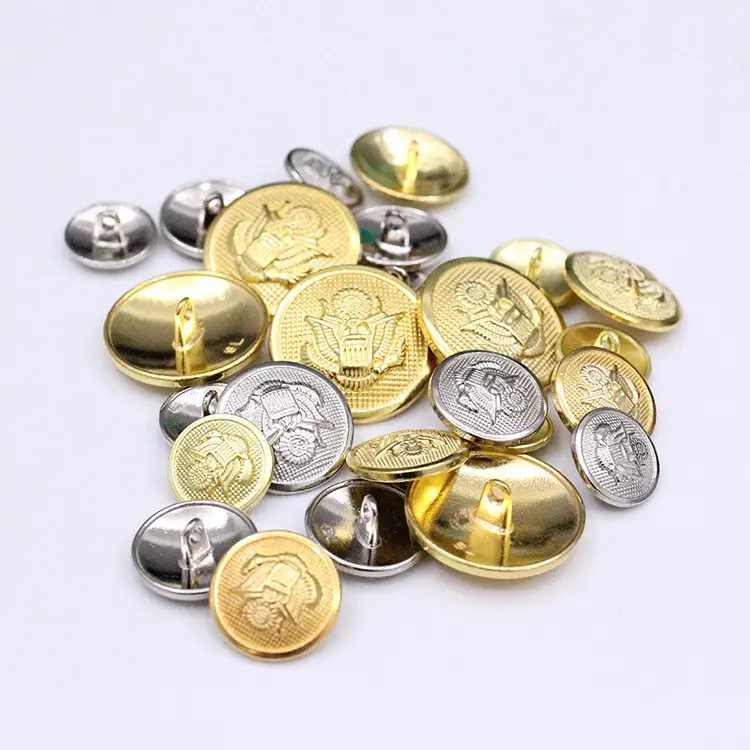 Button Factory Custom high fashion big gold metal round flat jacket shank buttons for sewing