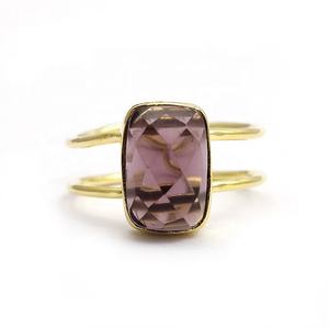 แหวนพลอยคาลซิโดนีลาเวนเดอร์ทำมือทรงสี่เหลี่ยมผืนผ้าสายคู่ปรับสีทองได้เครื่องประดับอัญมณีแฟชัน - Product Image 5