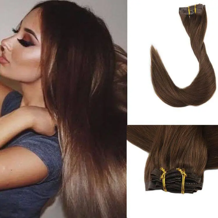 Wholesale Remy Clip Hair Extension Virgin Ombre Clip In Extensions Human Hair Dark Brown