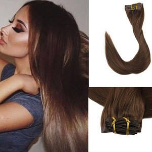 Extensiones de <span class=keywords><strong>cabello</strong></span> humano Remy con Clip, extensiones de <span class=keywords><strong>cabello</strong></span> humano con Clip, color marrón <span class=keywords><strong>oscuro</strong></span>, venta al por mayor - Product Image 1