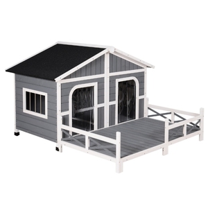 Casa de perro grande para exteriores, diseño moderno, tamaño xl, con plataforma y porche - Product Image 1