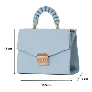 Bolso Bandolera Fana Taisha Azul Cielo, Asa Única, Forro de PU Impermeable, Cierre de Cremallera, Dorado Liso, Uso Diario de Verano - Product Image 4