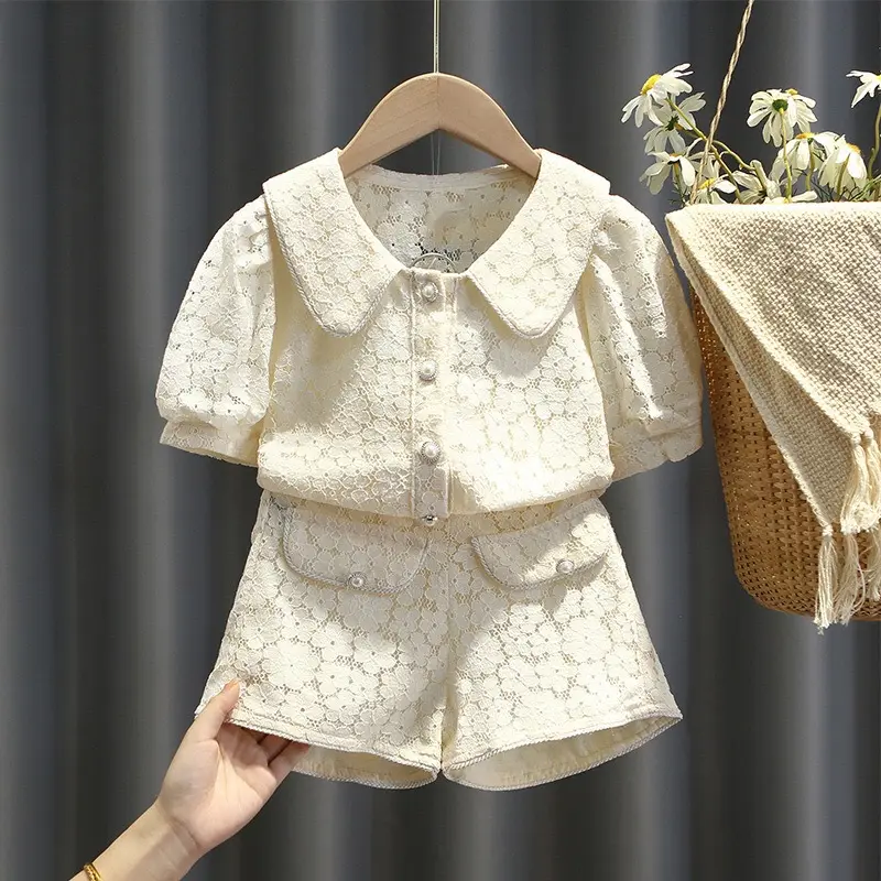 Lady Style Toddler Girls Clothing 2023 Summer Lace Little Outfit Children Suit 2-7years Clothes