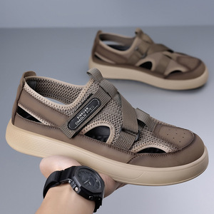 Men's Mesh <b>Clogs</b> Breathable Velcro Sandals Low Heel EVA Outsole Beach Sports Shoes - Product Image 2