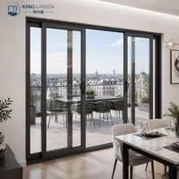 KINGJUNSEN 120 Portes coulissantes en aluminium à rupture de pont thermique avec double vitrage trempé anti-ouragan, isolation thermique
