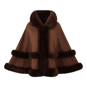 Châle en fausse fourrure pour femme, long poncho uni sans manches avec bordure en peluche, châle chaud d'hiver pour le bureau, les sorties nocturnes et les voyages - Product Image 3