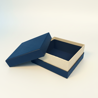 Boîte d'emballage rigide en papier bleu roi pour bijoux, avec estompeuse visuelle élégante et sceau de signature, présentoir architectural moderne