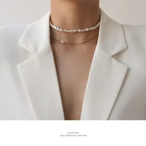 专业简约Jewely 18K镀金细链项链女性细腻天然淡水珍珠项链