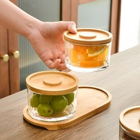 Glazen snack-servies met houten deksels, luchtdichte verdeelde schaal voor noten en gedroogd fruit, geschikt voor feestjes en aanrechtbladen in de keuken