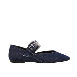 Nuove <span class=keywords><strong>Ballerine</strong></span> da <span class=keywords><strong>Donna</strong></span> 2025, Scarpe Mary Jane in Denim <span class=keywords><strong>Blu</strong></span> con Decorazione a Fibbia, Tendenza Moda per l'Autunno - Product Image 5
