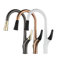 Robinet de cuisine en laiton avec douchette extractible, design contemporain, couleur personnalisable et installation sur plan de travail