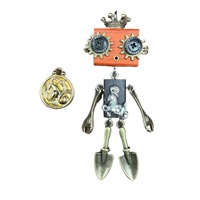 Pendentif robot punk des 12 constellations, tête en bois, marteau, pelle, hache, microphone, pieds en alliage métallique, collier du zodiaque, porte-clés