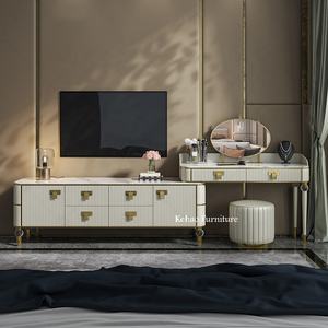 Table de toilette de luxe avec tiroirs, meubles de chambre à coucher, meuble TV avec rangement et combinaison table de toilette - Product Image 1